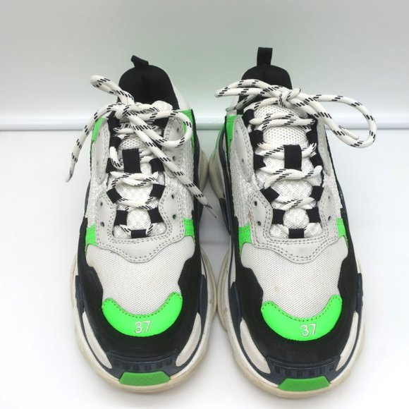 BALENCIAGA TRIPLE S SNEAKERS WHITE/BLACK/NEON GREEN SIZE 37 - Picture 4 of 12